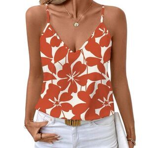 Orange Floral Print Camisole Tank Top